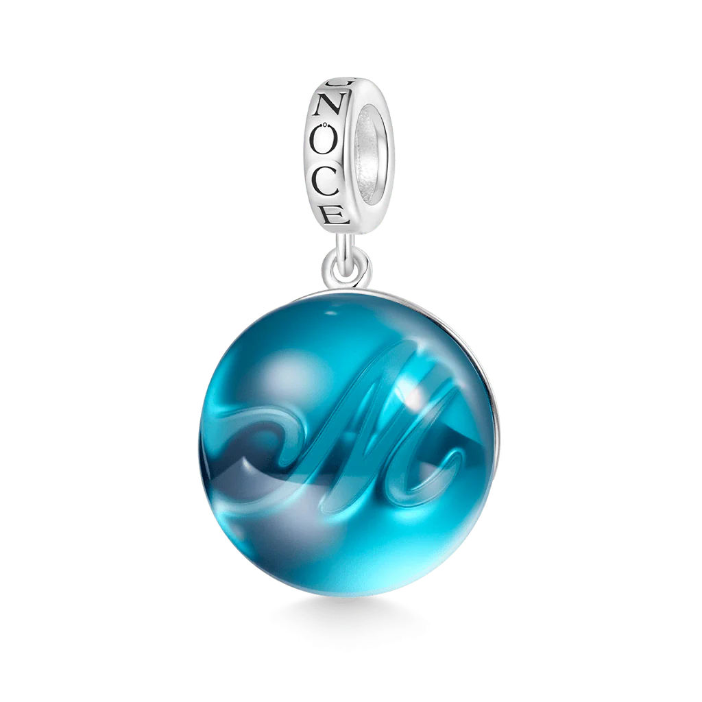 Gnoce Initial Letter Sea Glass Projection Charm Platinum-plated Silver Blend - Image 3