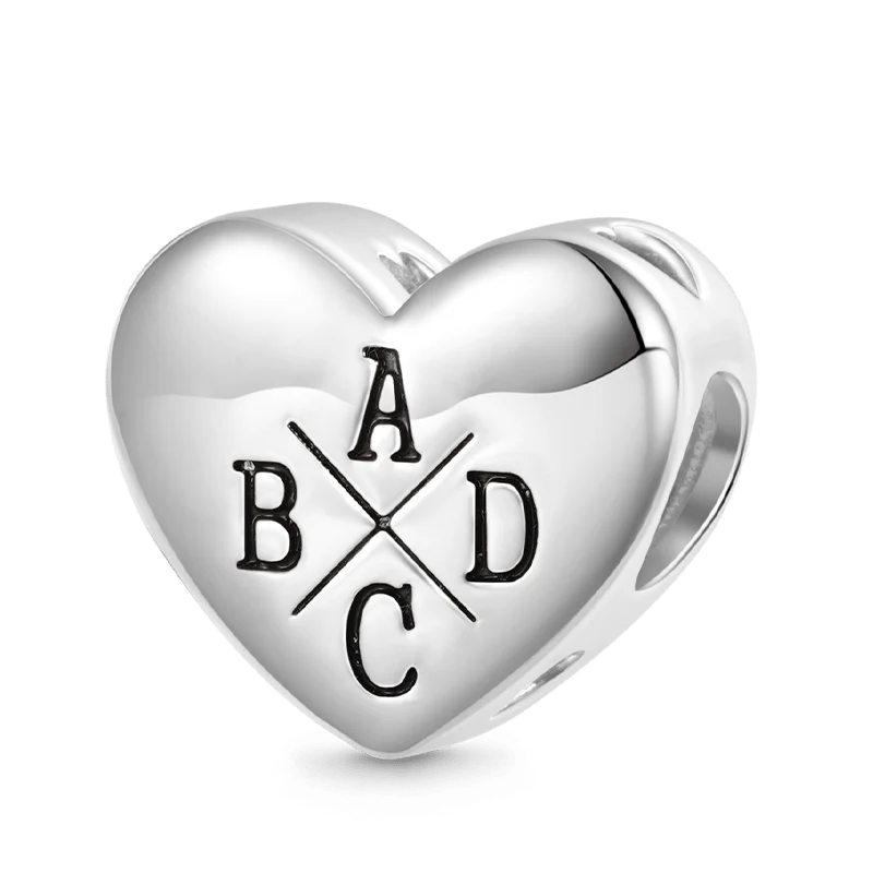 Gnoce Best Initial Letters Personalized Heart Charm Platinum-plated Silver Blend