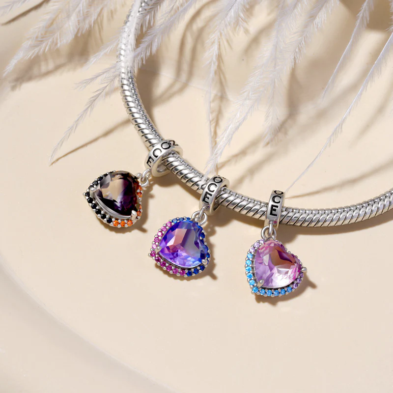 Gnoce Gradient Light Purple Heart-shaped Pendant Dangle Charm - Image 3