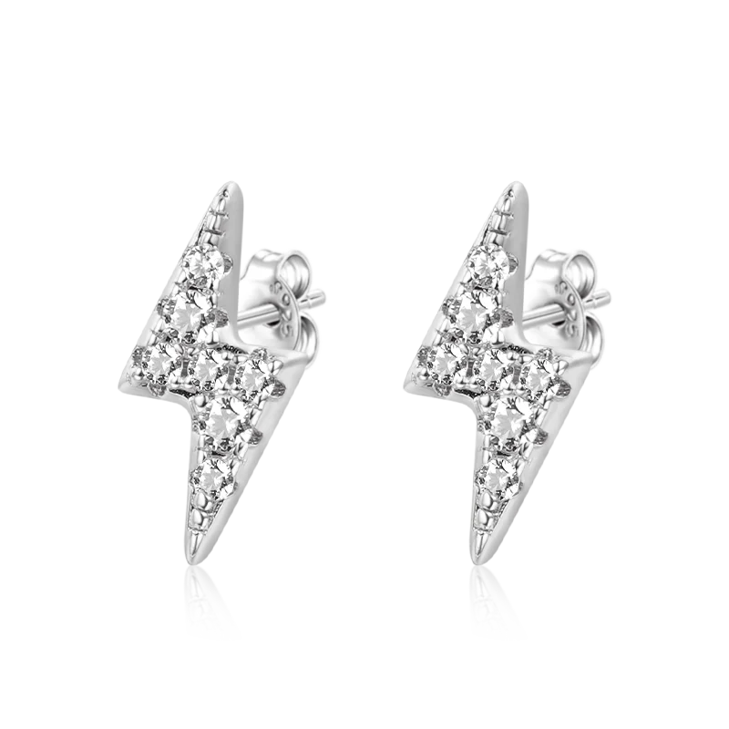 Gnoce Lightning Bolt Stud Earrings Platinum-plated Silver Blend - Image 3