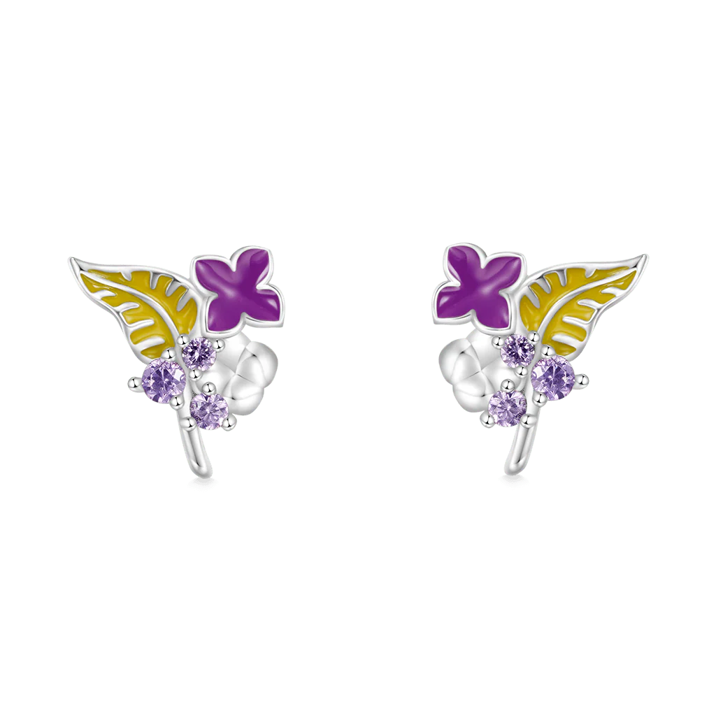 Gnoce Birthday Flower Series Lilac Stud Earrings Platinum-plated Silver Blend