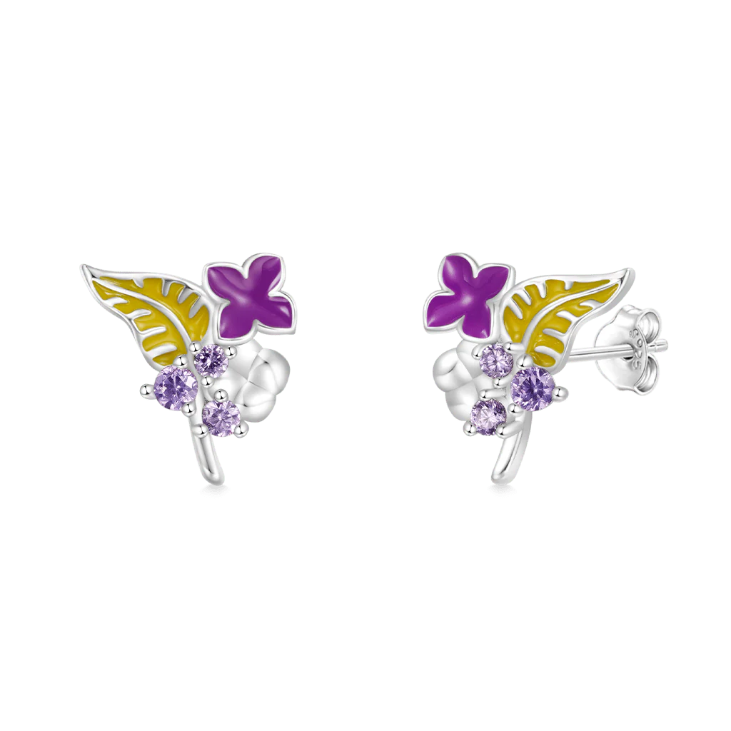Gnoce Birthday Flower Series Lilac Stud Earrings Platinum-plated Silver Blend - Image 2