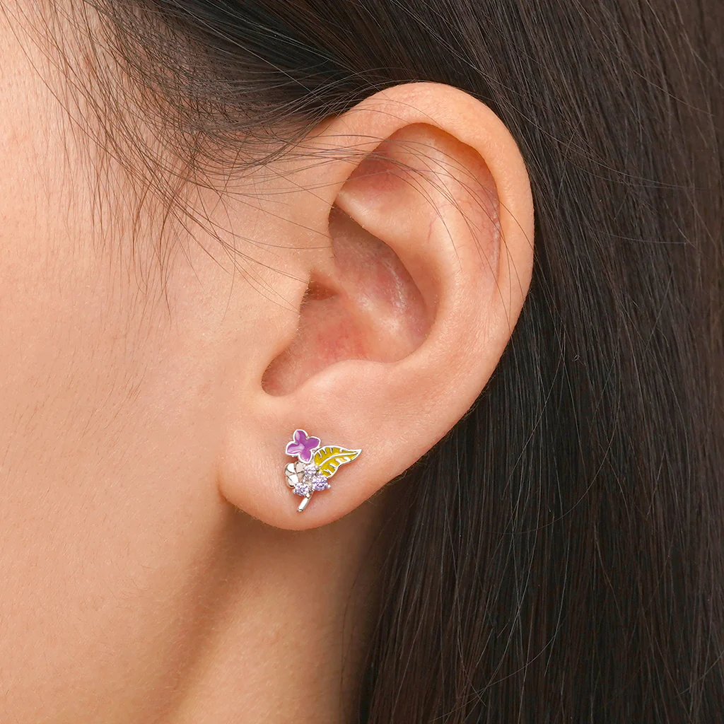 Gnoce Birthday Flower Series Lilac Stud Earrings Platinum-plated Silver Blend - Image 5