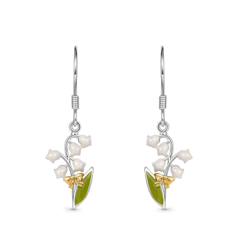 Gnoce Lily of the Valley Flower Earrings Platinum-plated Silver Blend