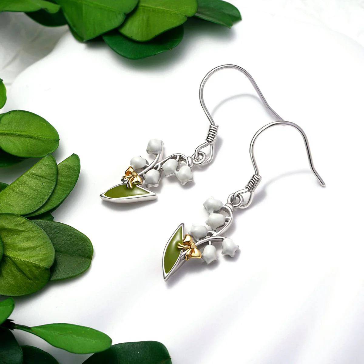 Gnoce Lily of the Valley Flower Earrings Platinum-plated Silver Blend - Image 3