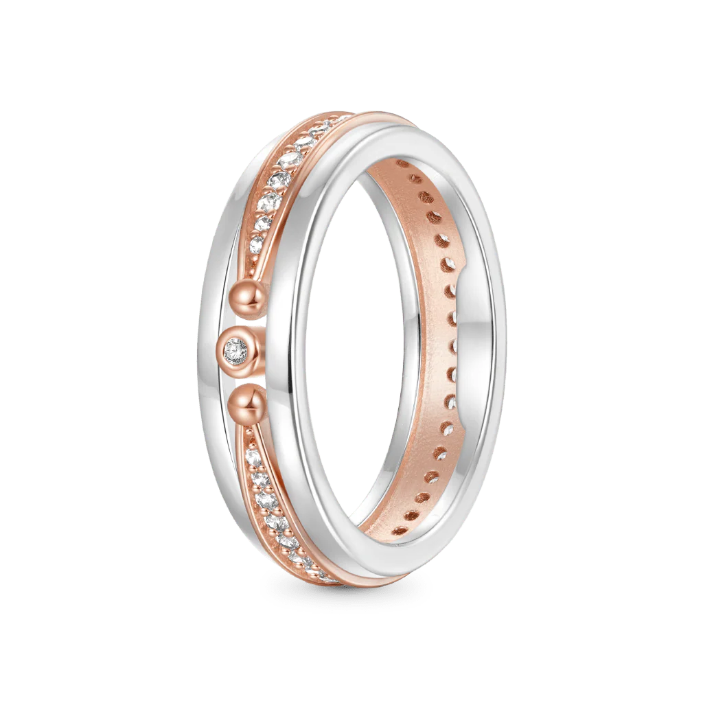 Gnoce Birthstone Linear Diamond Studded Rose Gold Ring - Image 2