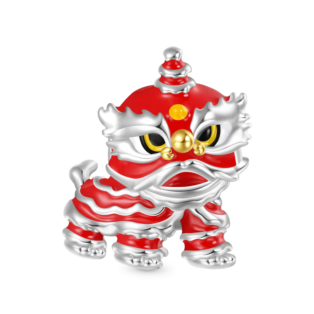 Gnoce Happy New Year Lion Dance Charm Platinum-plated Silver Blend