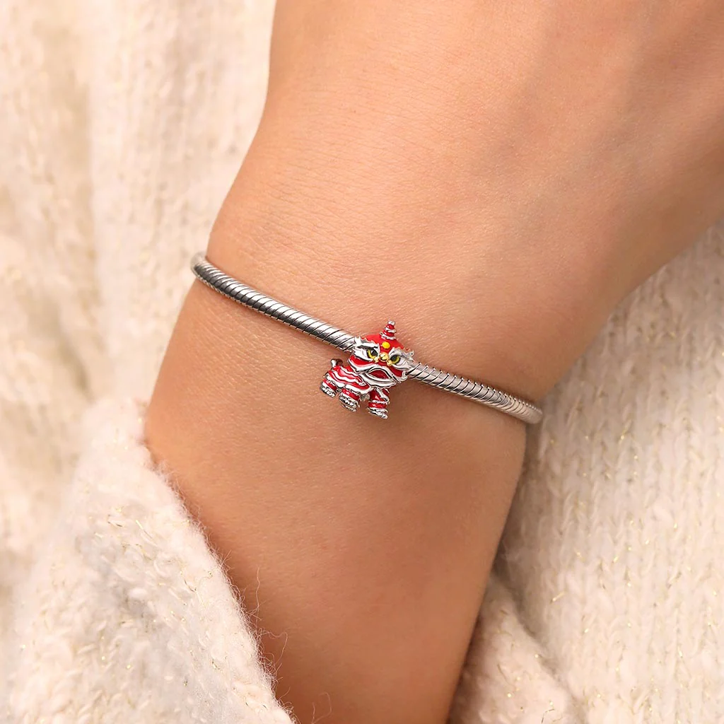 Gnoce Happy New Year Lion Dance Charm Platinum-plated Silver Blend - Image 5