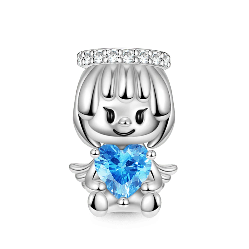 Cute Little Angel Embraces Heart Gemstone Charm Bead 925 Sterling Silver