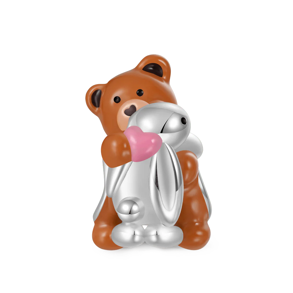 Gnoce Little Bear Hugs Bunny Friendship Charm Platinum-plated Silver Blend