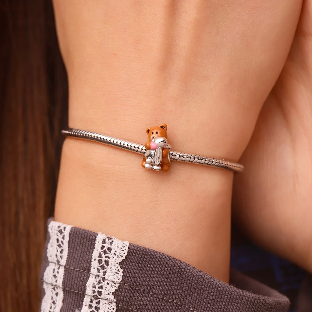 Gnoce Little Bear Hugs Bunny Friendship Charm Platinum-plated Silver Blend - Image 5
