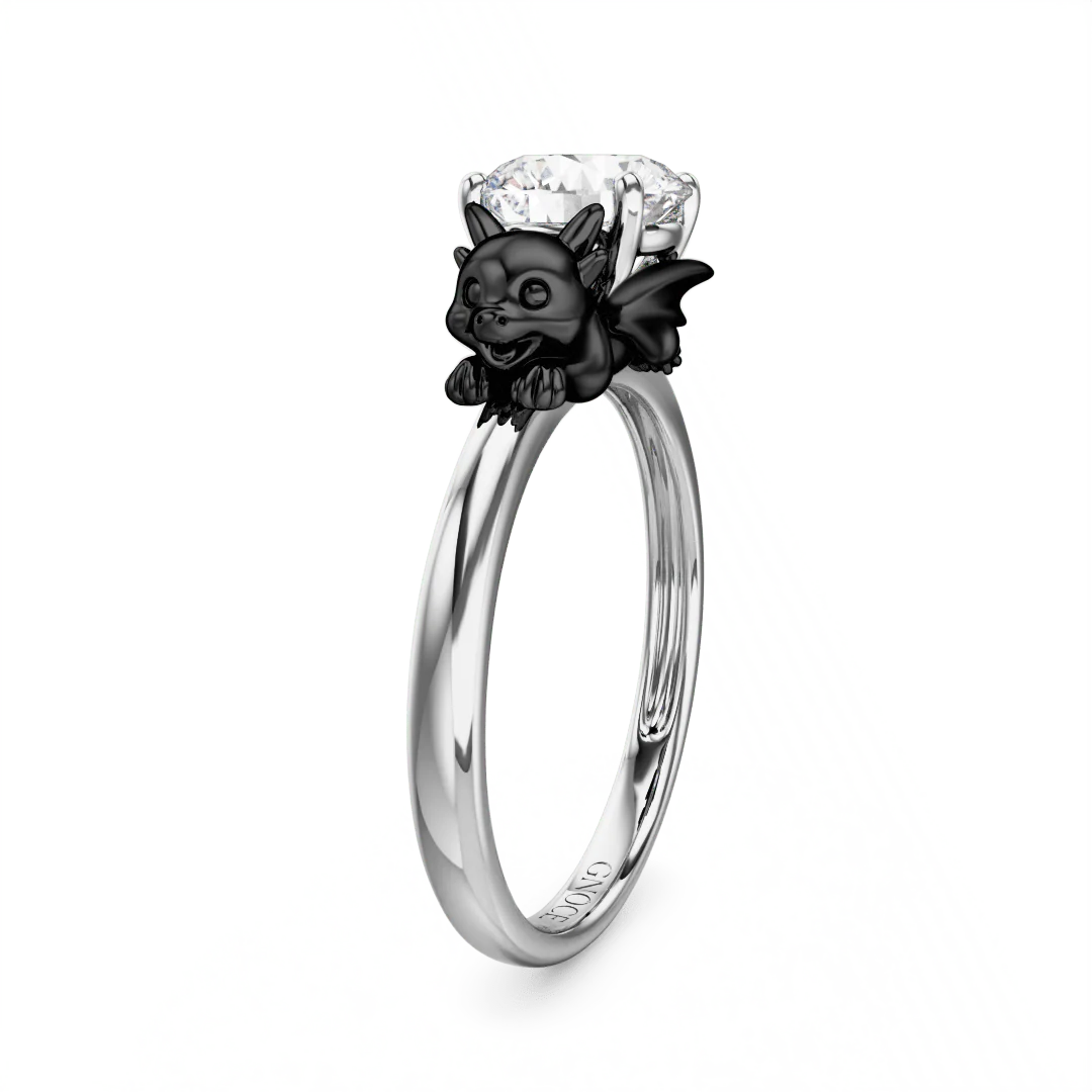 Gnoce Little Black Dragon Embraces Moissanite Ring Platinum-plated Silver Blend - Image 4