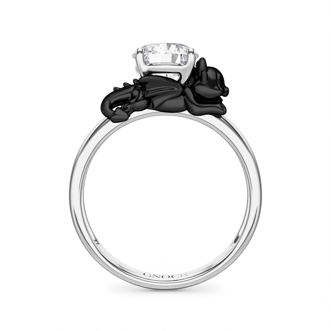Gnoce Little Black Dragon Embraces Moissanite Ring Platinum-plated Silver Blend - Image 5