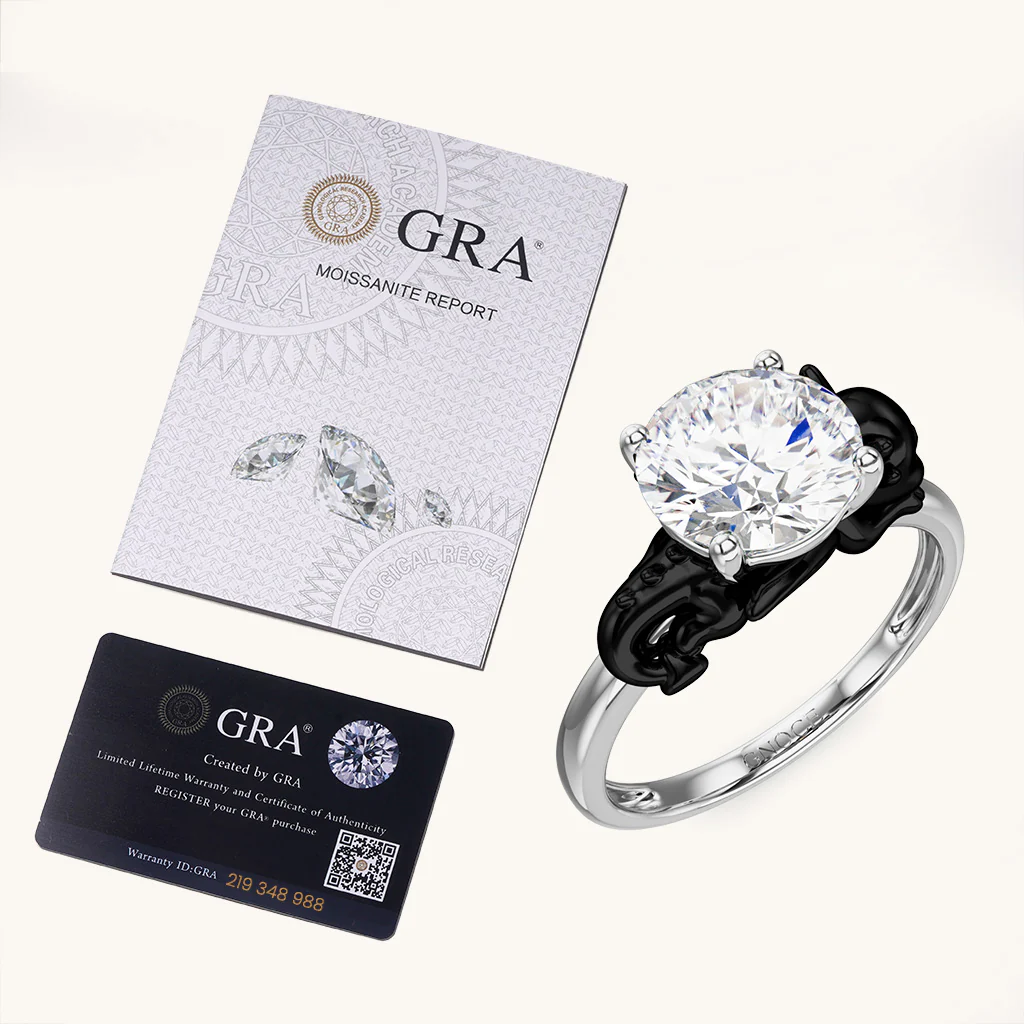 Gnoce Little Black Dragon Embraces Moissanite Ring Platinum-plated Silver Blend - Image 6
