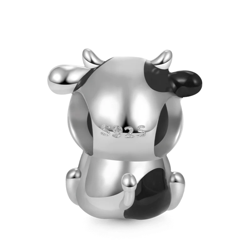 Gnoce Little Cow Embraces Heart Gem Charm Platinum-plated Silver Blend - Image 2