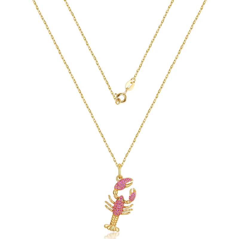 Lobster Necklace Inlaid with Shiny Spinels Gold Plated Sterling Silver Ocean Collection - Image 2