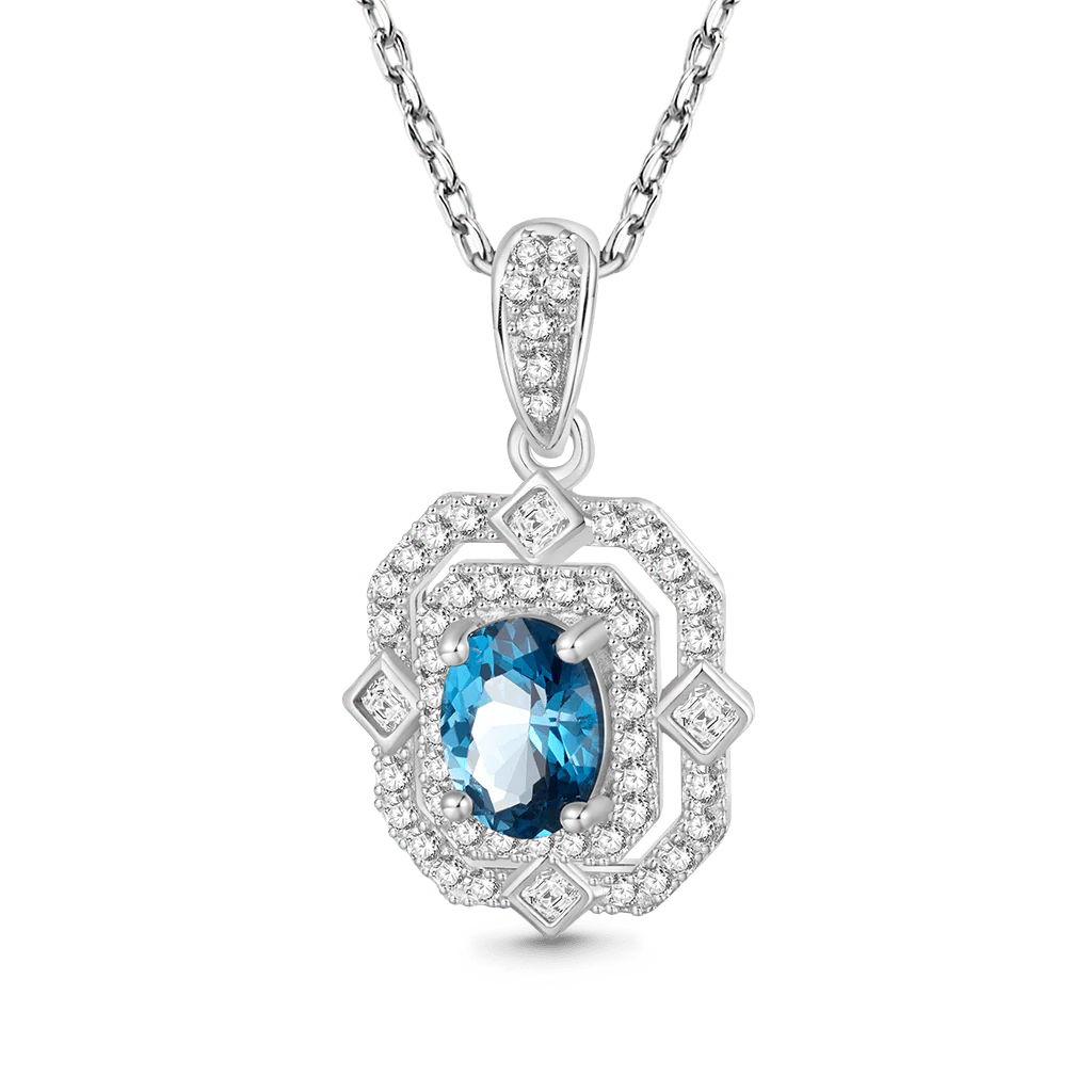 Gnoce Oval London Blue Topaz Pendant Necklace