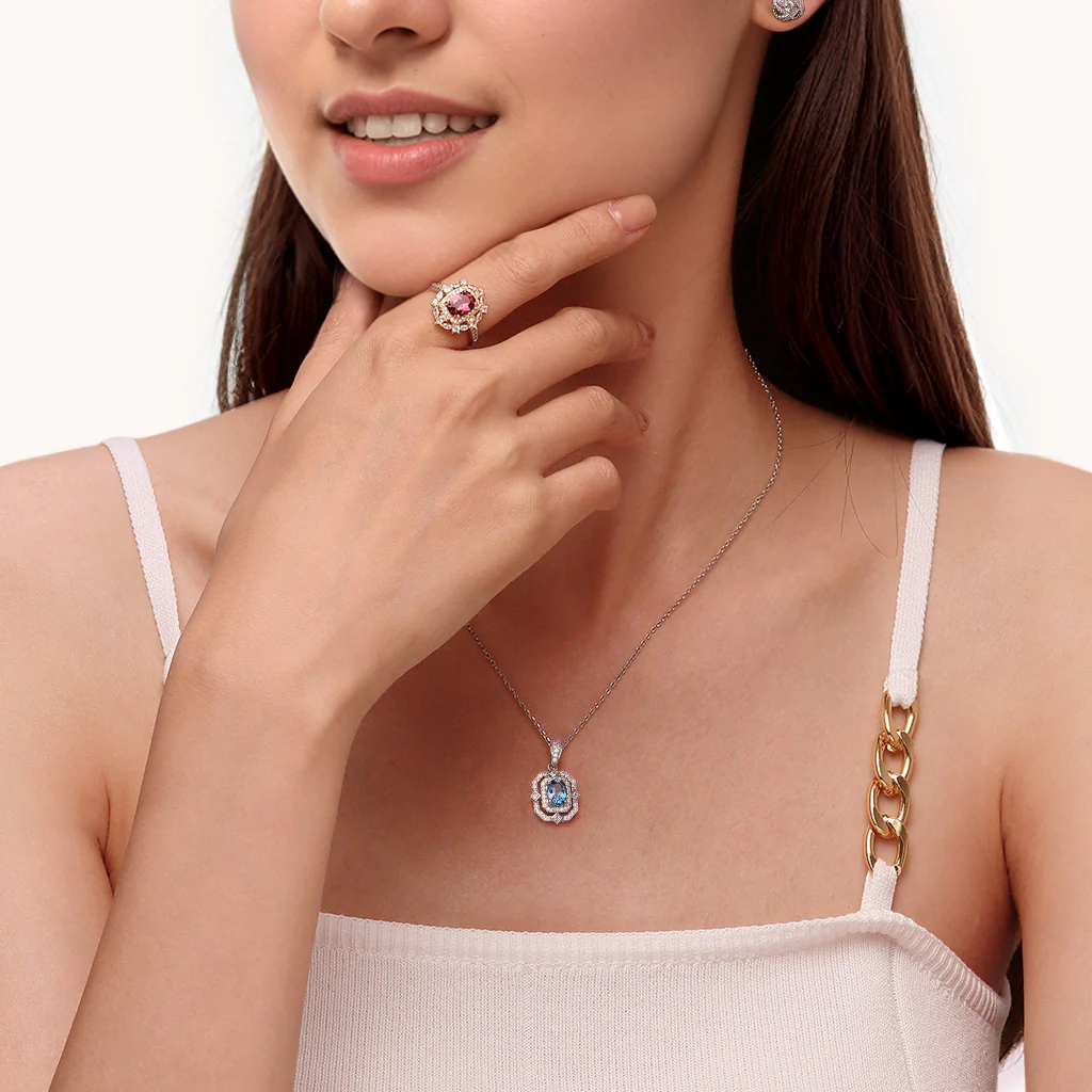 Gnoce Oval London Blue Topaz Pendant Necklace - Image 5