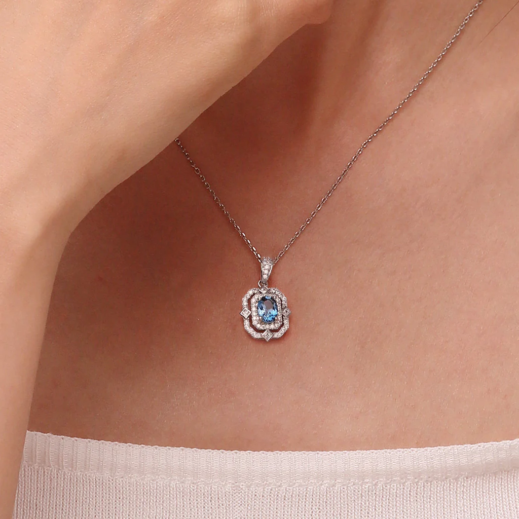 Gnoce Oval London Blue Topaz Pendant Necklace - Image 6