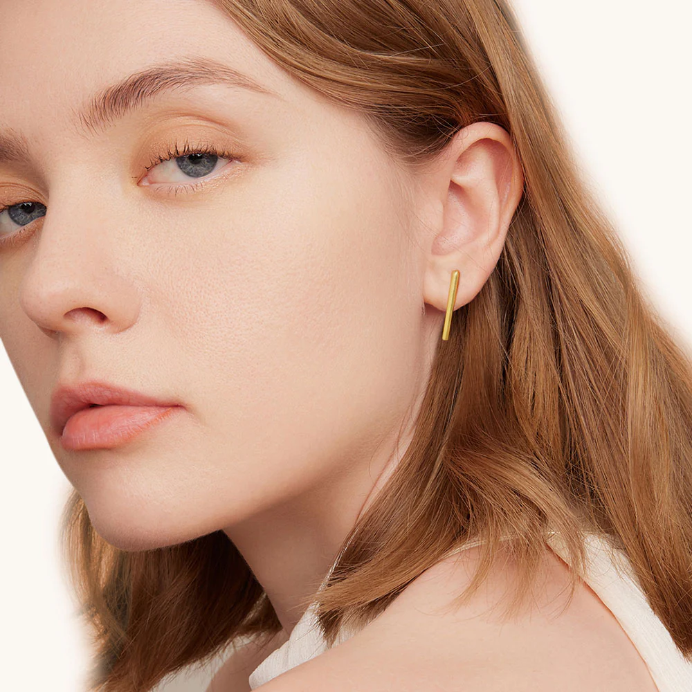 Gnoce Long Bar Studs Earrings Platinum-plated Silver Blend - Image 5
