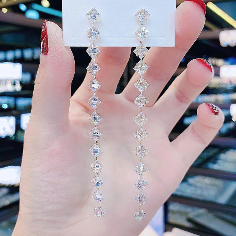 Gnoce Crystal Long Dangle Earrings - Image 2