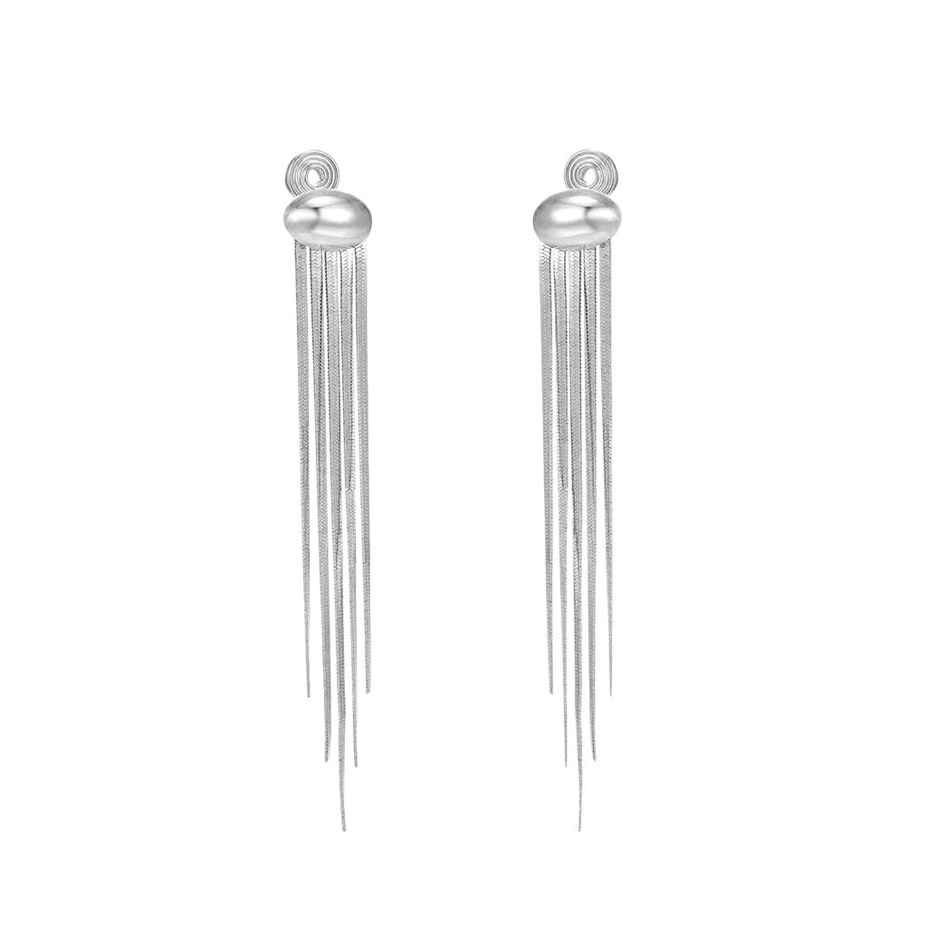 Gnoce Long Tassel Metal Bean Ear Clips - Image 2