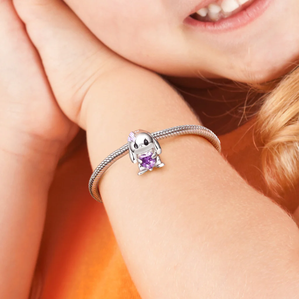 Gnoce Lop-eared Rabbit Embraces Heart Gemstone Charm Platinum-plated Silver Blend - Image 4