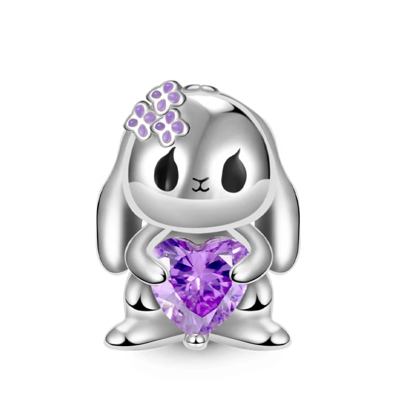 Gnoce Lop-eared Rabbit Embraces Heart Gemstone Charm Platinum-plated Silver Blend