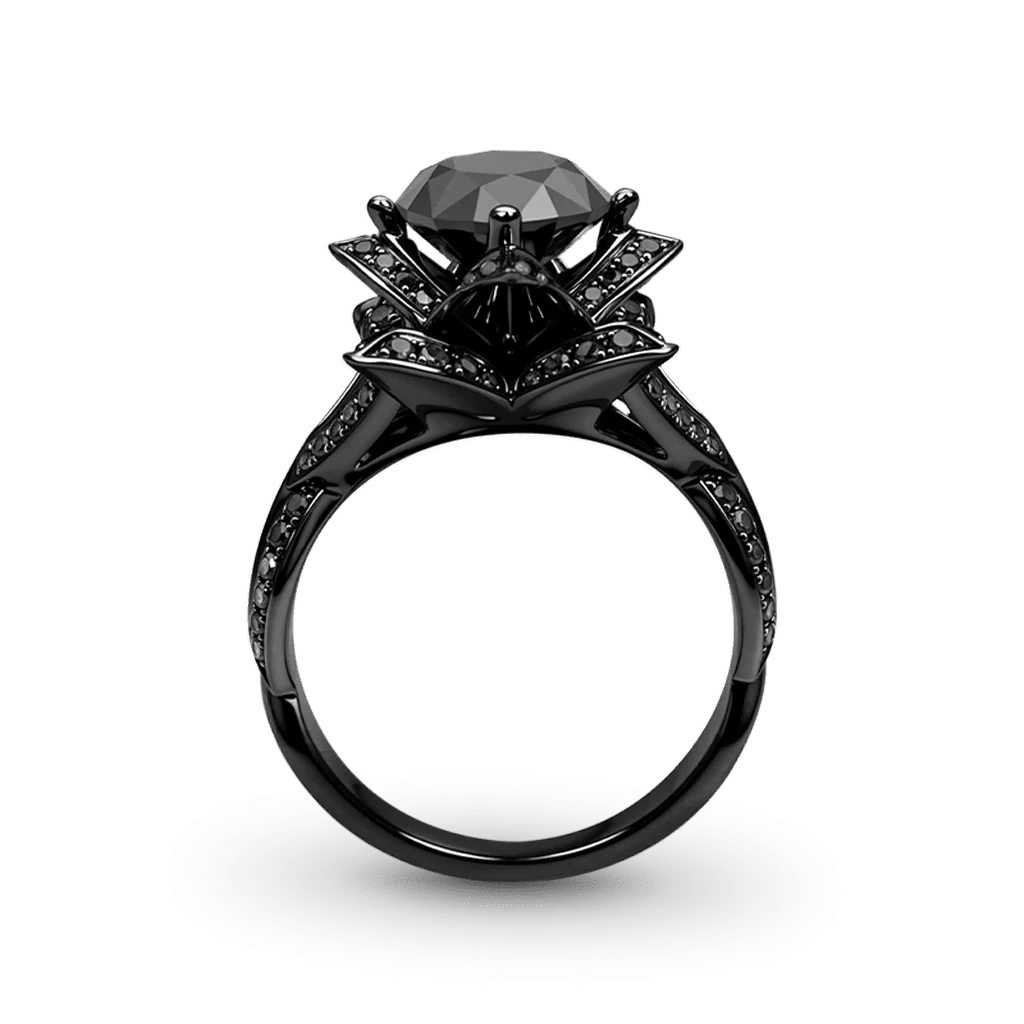 Gnoce Lotus Flower Black Moissanite Engagement Ring - Image 4