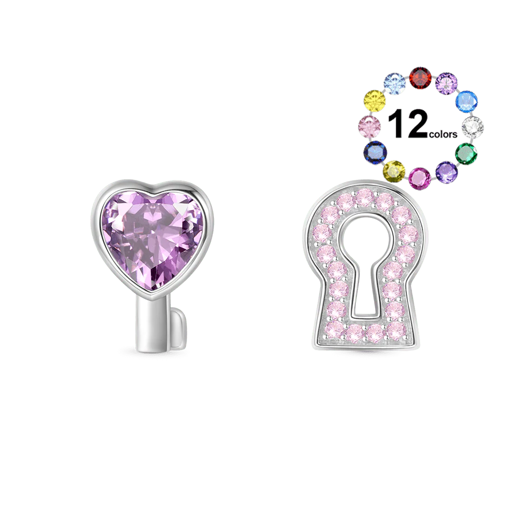 Gnoce 'Love Edge' Key Lock Birthstone Stud Earrings