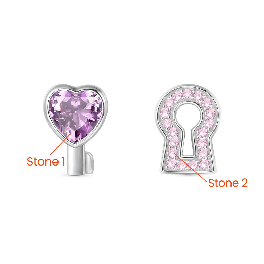 Gnoce 'Love Edge' Key Lock Birthstone Stud Earrings - Image 2