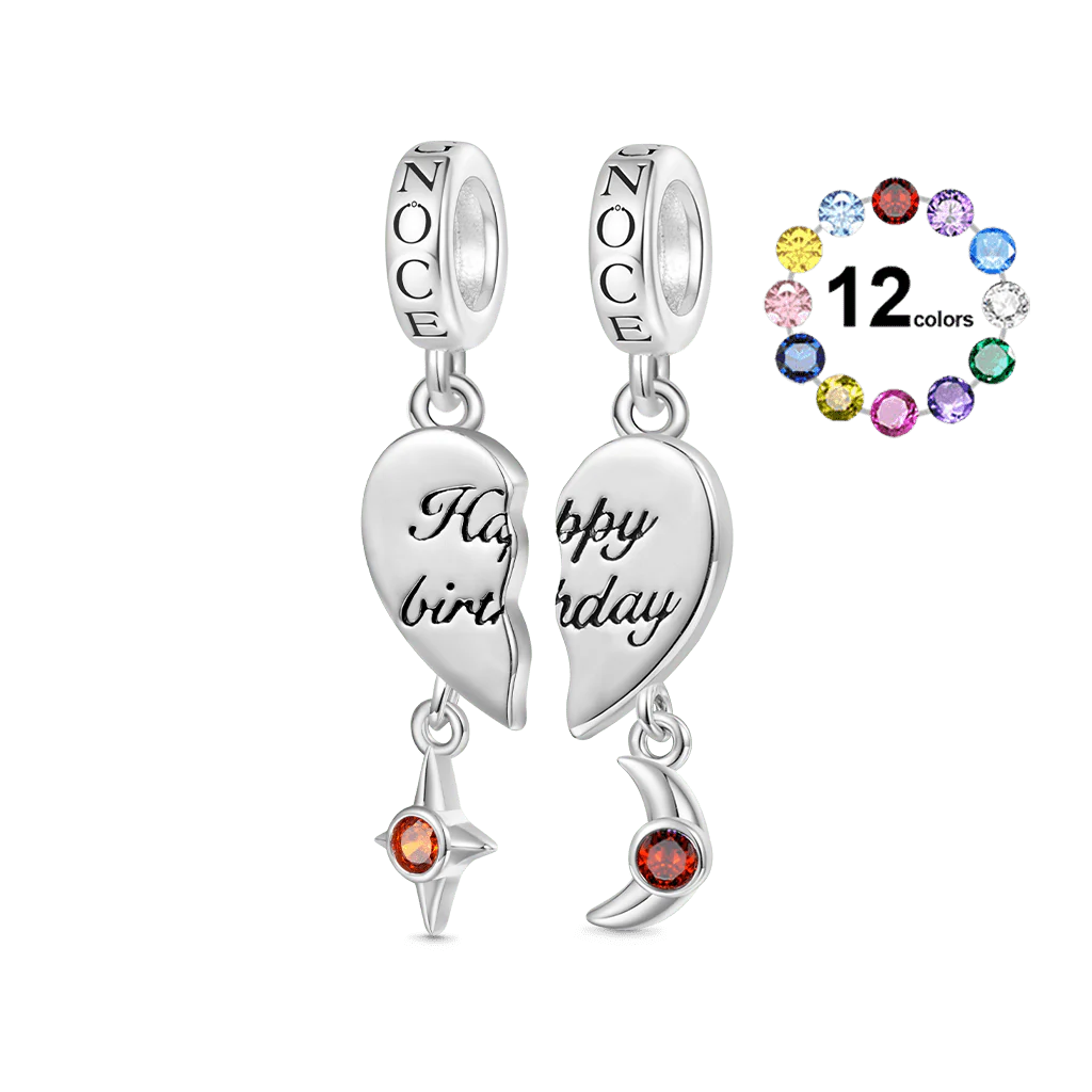 Gnoce Engravable Name Birthstone Double Charm Platinum-plated Silver Blend