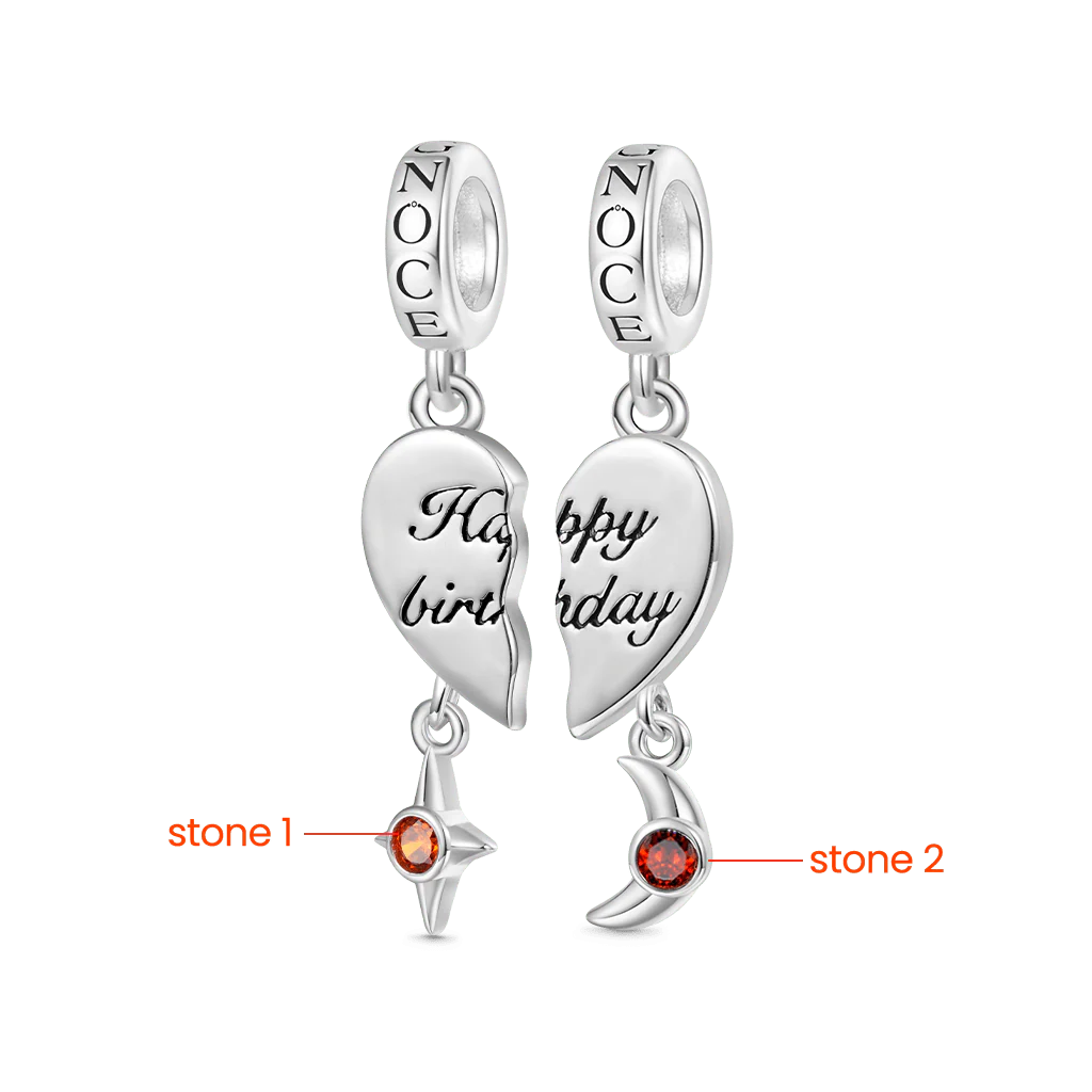 Gnoce Engravable Name Birthstone Double Charm Platinum-plated Silver Blend - Image 2