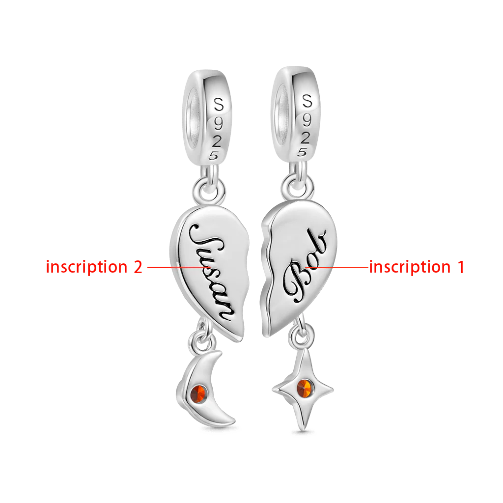 Gnoce Engravable Name Birthstone Double Charm Platinum-plated Silver Blend - Image 3