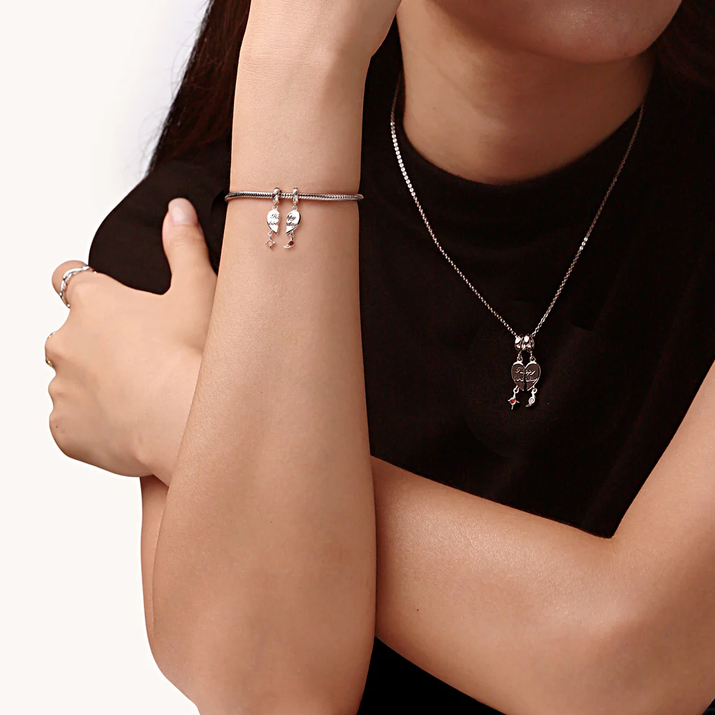 Gnoce Engravable Name Birthstone Double Charm Platinum-plated Silver Blend - Image 5