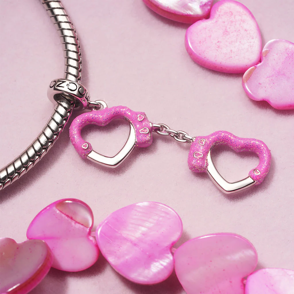 Gnoce Pink Love Handcuffs Charm Platinum-plated Silver Blend - Image 3