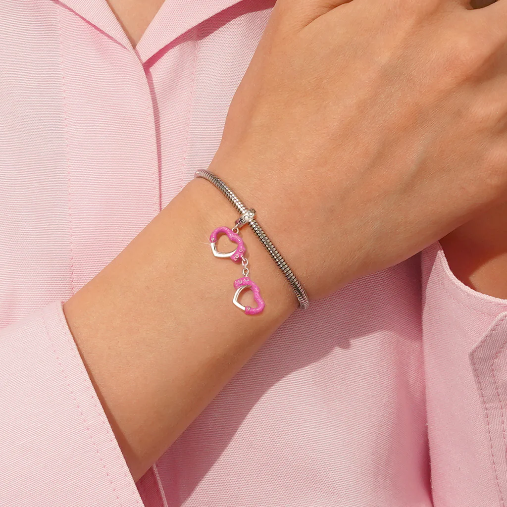 Gnoce Pink Love Handcuffs Charm Platinum-plated Silver Blend - Image 6