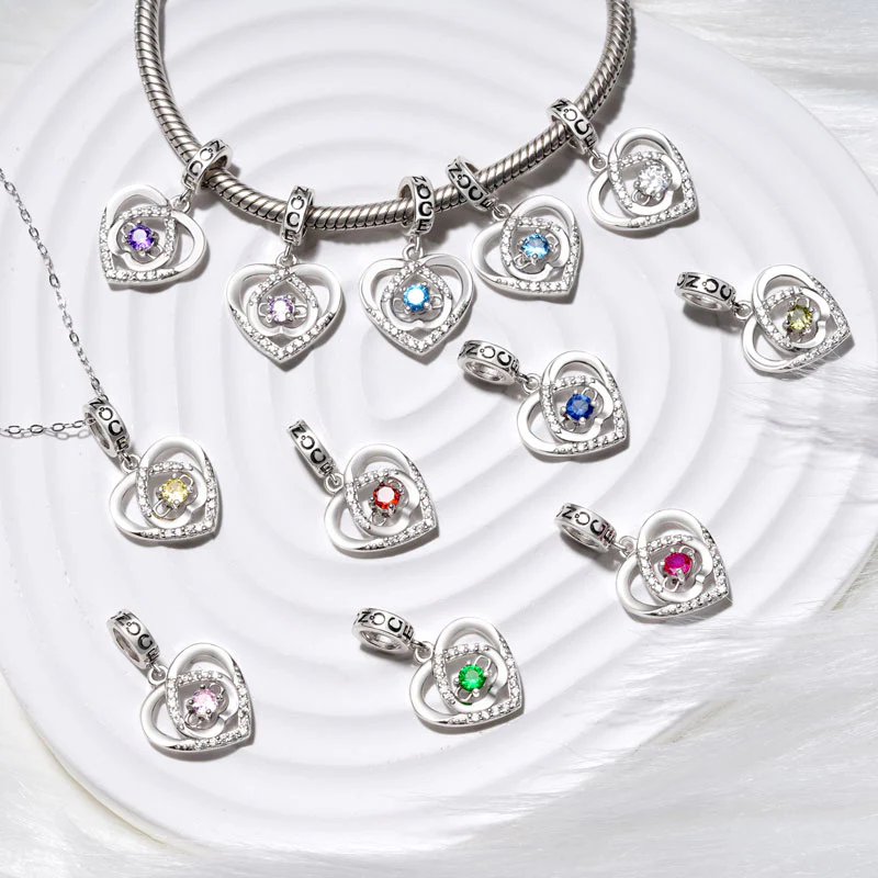 Gnoce Love Heart Birthstone Personalized Pendant Dangle Charm - Image 3