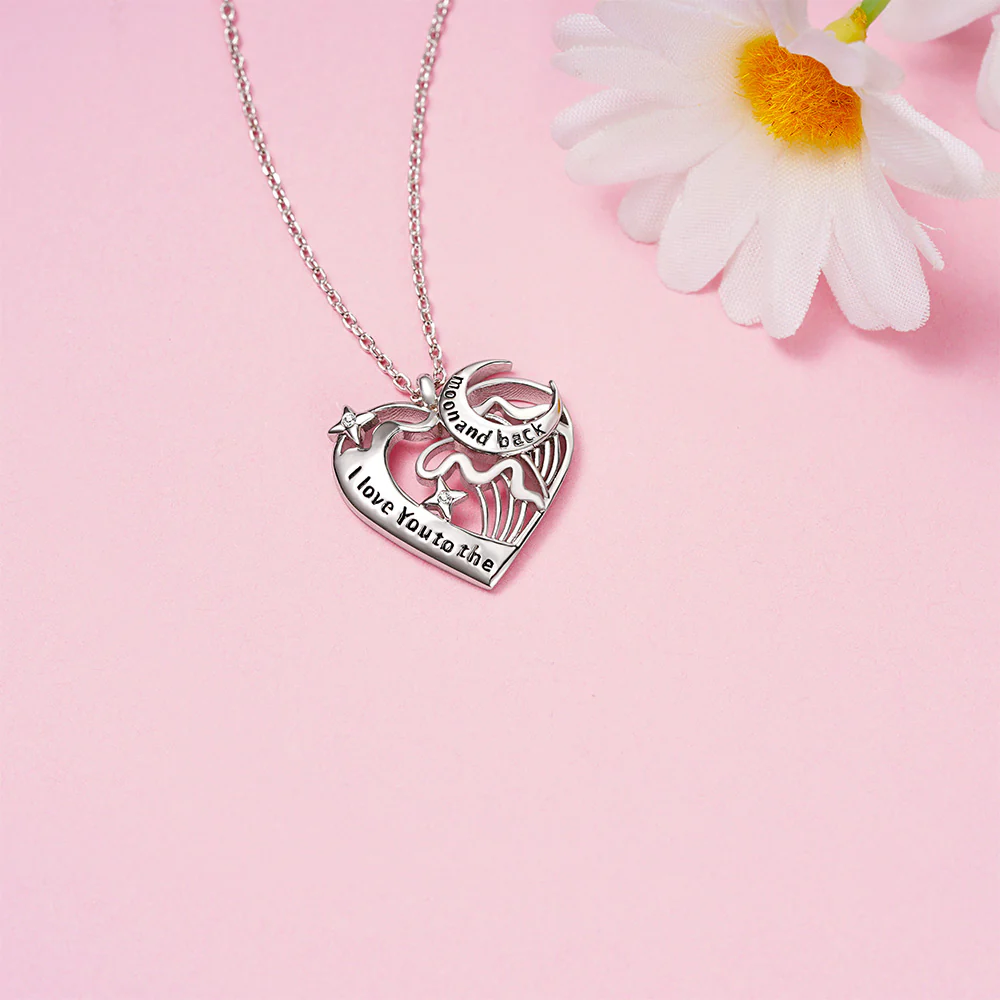 Gnoce Love Heart Moon Necklace Platinum-plated Silver Blend - Image 4