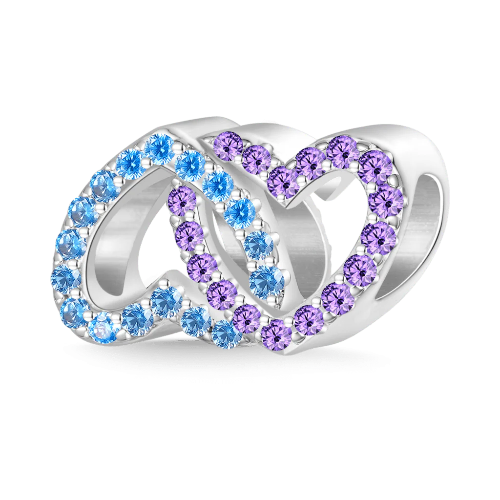 Gnoce Two Love Heart Surround Birthstone Charm Platinum-plated Silver Blend