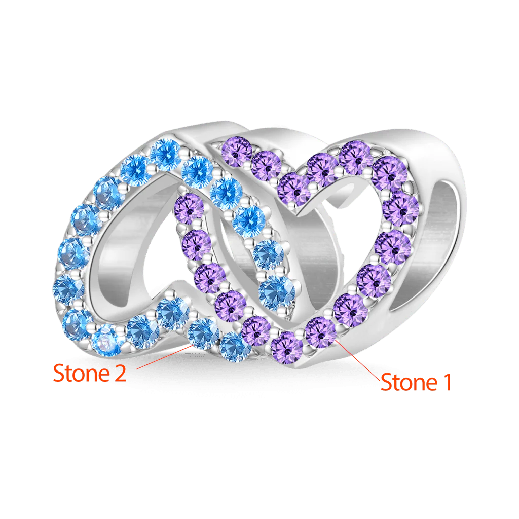 Gnoce Two Love Heart Surround Birthstone Charm Platinum-plated Silver Blend - Image 2