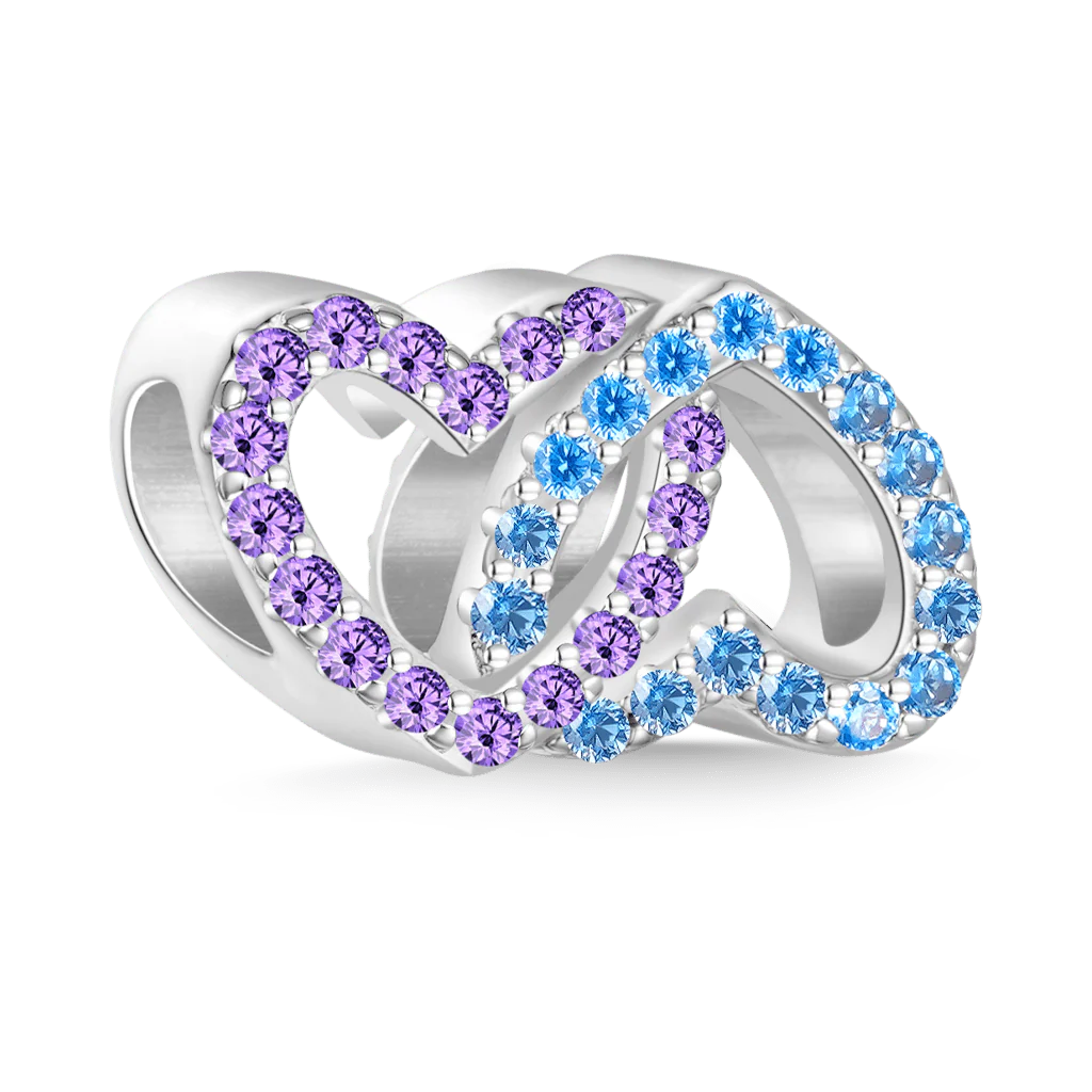 Gnoce Two Love Heart Surround Birthstone Charm Platinum-plated Silver Blend - Image 3