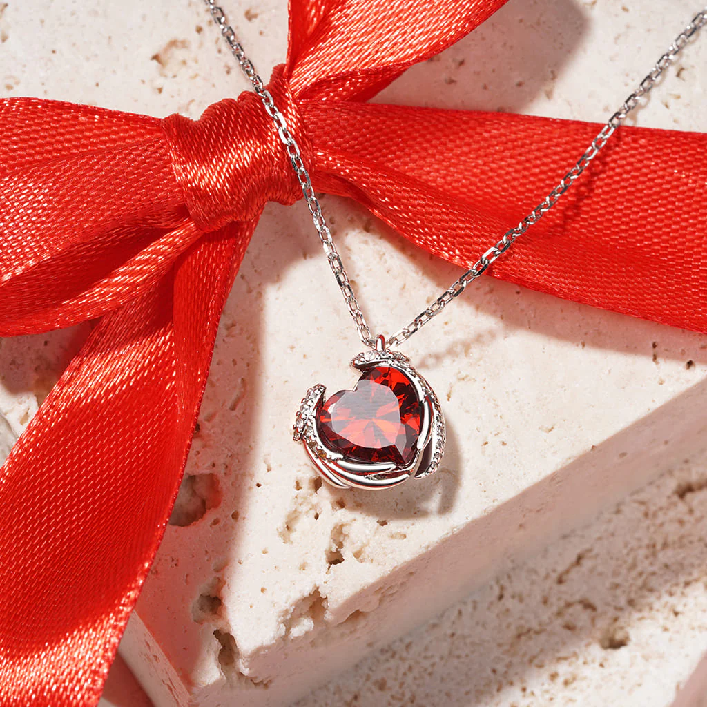 Gnoce Engravable Birthstone Love Heart Wings Necklace - Image 4
