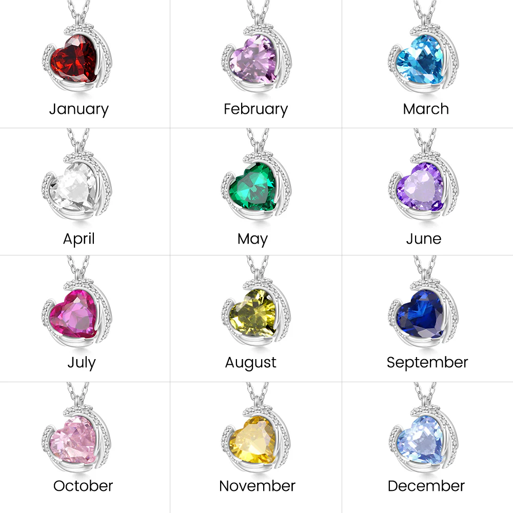 Gnoce Engravable Birthstone Love Heart Wings Necklace - Image 7