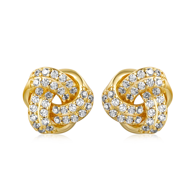Gnoce Diamond Love Knot Stud Earrings Platinum-plated Silver Blend