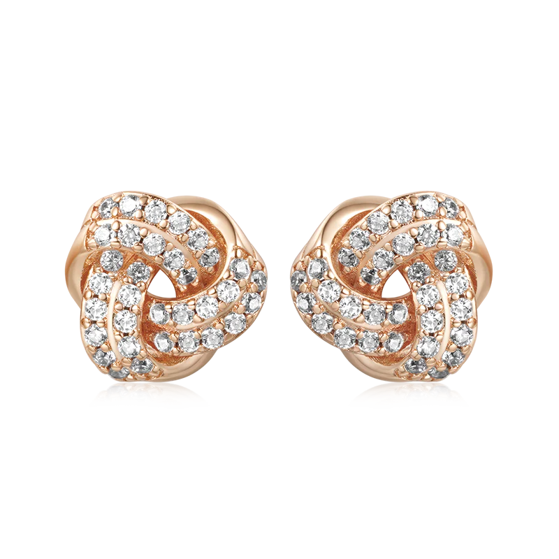 Gnoce Diamond Love Knot Stud Earrings Platinum-plated Silver Blend - Image 2