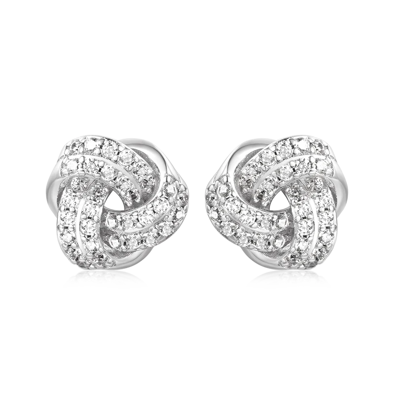 Gnoce Diamond Love Knot Stud Earrings Platinum-plated Silver Blend - Image 3