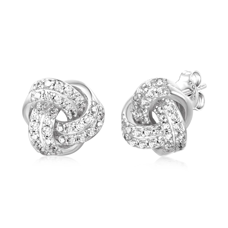 Gnoce Diamond Love Knot Stud Earrings Platinum-plated Silver Blend - Image 4