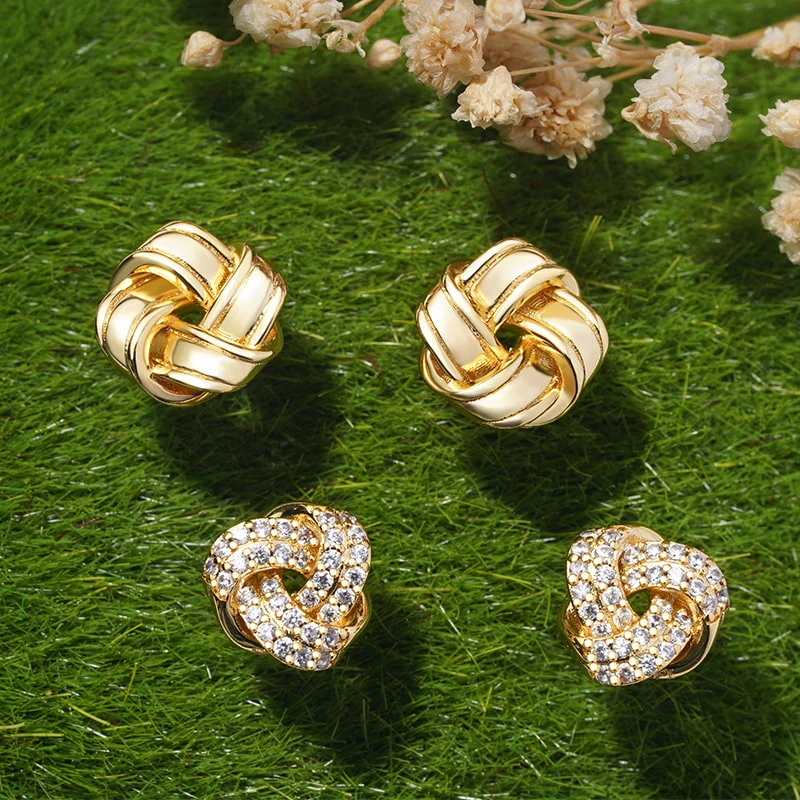 Gnoce Diamond Love Knot Stud Earrings Platinum-plated Silver Blend - Image 5