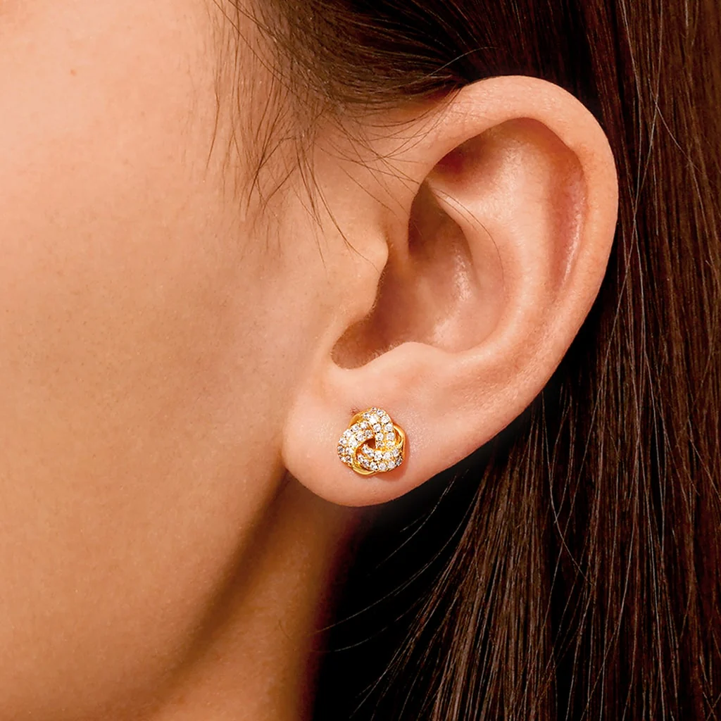 Gnoce Diamond Love Knot Stud Earrings Platinum-plated Silver Blend - Image 7